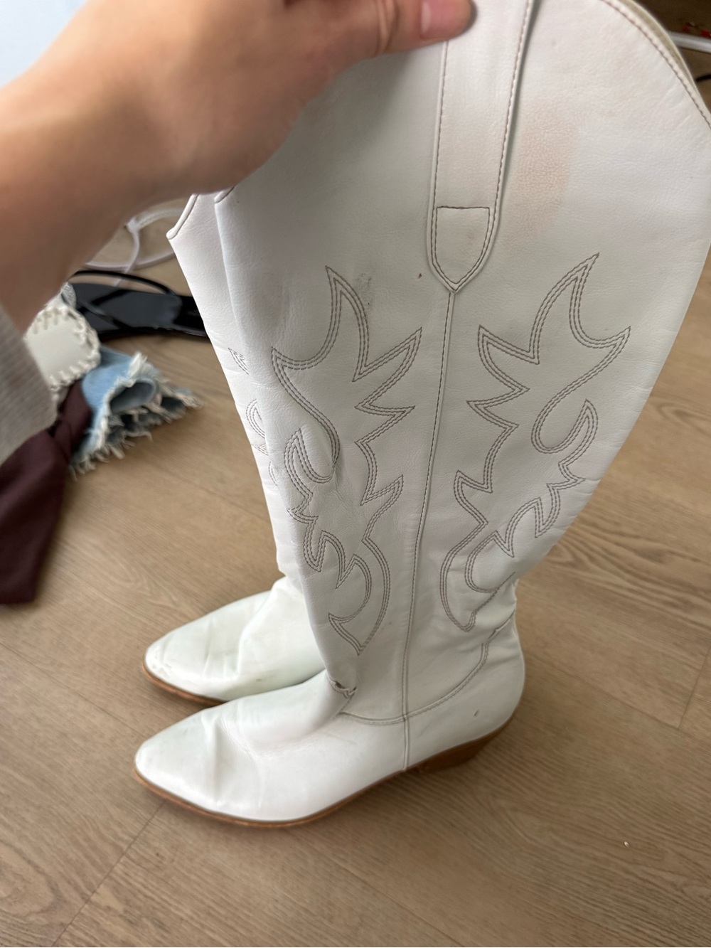Bellini White Knee-High Western Boots